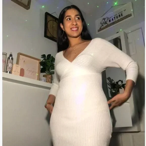 Long Sleeve White Knit Dress - Picture 8 of 13